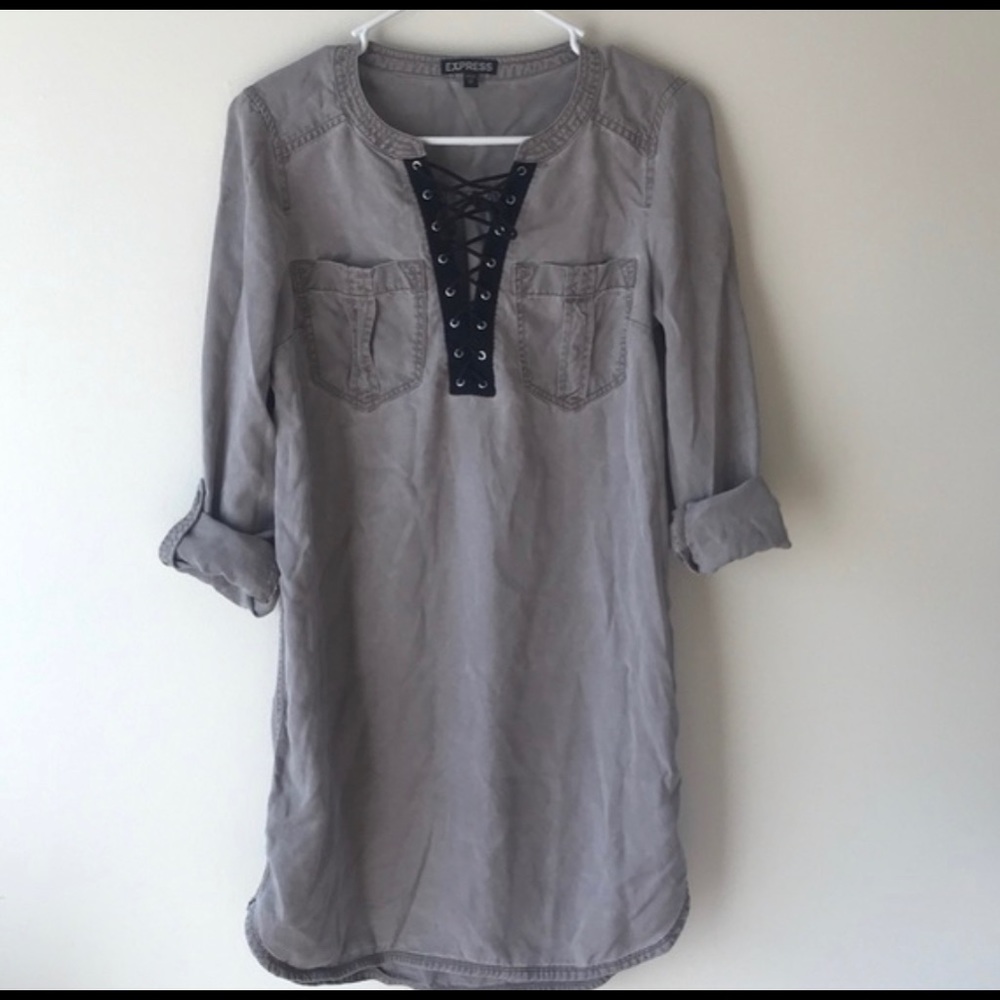 EXPRESS grey lace up shirt dress.
